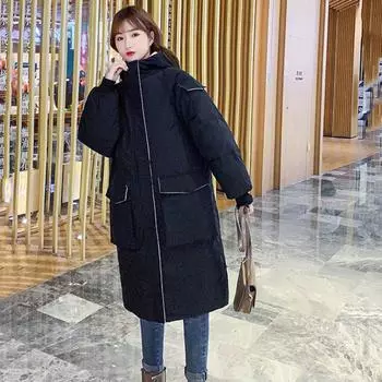 Женская пуховая куртка средней длины, пальто, зимние свободные толстые теплые парки с капюшоном большого размера S