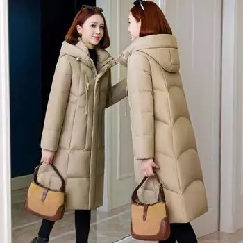 Женская пуховая куртка средней и длинной длины 2024 года, новинка зимы, белый утиный пух, темперамент, модная, среднего возраста, теплое пальто, толстое M (recommended 45kg-55kg)