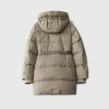 Женская пуховая куртка того же британского стиля, новый национальный стандарт 90, белый утиный пух, со шнуровкой на талии, тонкая, средняя и длинная, с капюшоном, теплая пуховая куртка S хаки