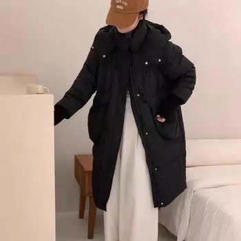 Женская пуховая куртка выше колена средней и длинной длины, белая пуховая куртка женская зимняя теплая с капюшоном свободного покроя 2024 года S (recommended 80-60kg) белый