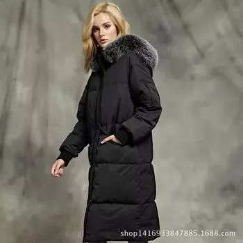 Женская пуховая куртка зимняя новая с капюшоном удлиненная утолщенная белая гусиная пуховая женская пуховая куртка свободная большого размера S серый