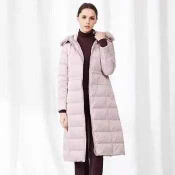 Женская пуховая куртка зимняя одежда новая женская одежда мода выше колена белая куртка из гусиного пуха воротник из норки длинная талия пуховая куртка женская S розовый