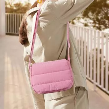 Женская пуховая сумка-хобо, большая вместительная пышная сумка-тоут с ремешком, регулируемая стеганая сумка через плечо, сумка-мессенджер, сумка для путешествий розовый