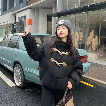 Женская пуховик 2023, зимняя новая свободная куртка с воротником-стойкой, пальто M чёрный