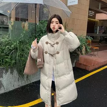 Женская пуховик с роговой пряжкой, новинка 2023 года, зимняя свободная и удобная длинная женская водолазка с воротником M белый
