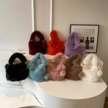 Женская пушистая большая сумка, универсальная меховая сумка-тоут, модная плюшевая сумка на плечо, повседневная сумка с помпонами, осенне-зимняя сумка-шопер розовый