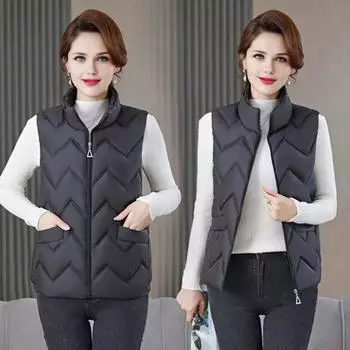 Женская пушистая хлопковая жилетка-куртка, однотонная, свободная, повседневная, стеганая, воротник-стойка, легкая, застежка-молния, карманы 3XL чёрный