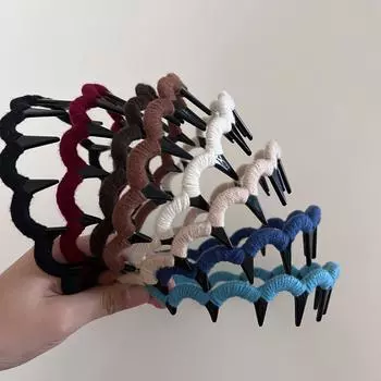 Женская пушистая шерстяная повязка на голову Tooth Wave: Осенне-зимняя нескользящая модель с высоким черепом, универсальная шпилька для волос. света кофе