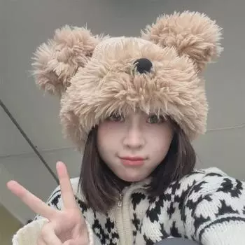 Женская пушистая шерстяная вязаная шапка - на бархатной подкладке, теплая, модная, для осени и зимы M (56-58cm) кремовый/белый