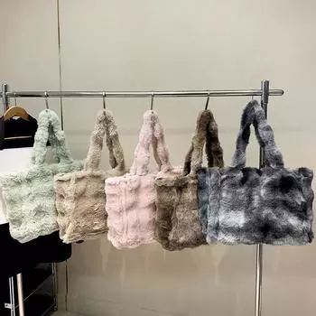 Женская пушистая сумка на плечо, мягкая пушистая сумка для покупок, большая вместительная сумка для покупок с принтом тай-дай, женская сумка для отдыха на открытом воздухе зелёный