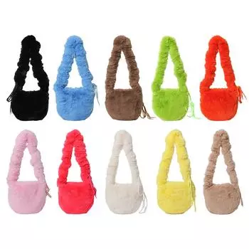 Женская пушистая сумка на плечо Y2K, сумка на шнурке с облаком, плюшевая универсальная сумка из искусственного меха, однотонная женская зимняя повседневная сумка кофейный