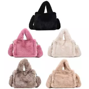 Женская пушистая сумка-саквояж, мягкая плюшевая сумка на плечо, однотонная меховая сумка с верхней ручкой, женский пушистый кошелек через плечо, сумка на ремне из искусственного меха Bolsa белый