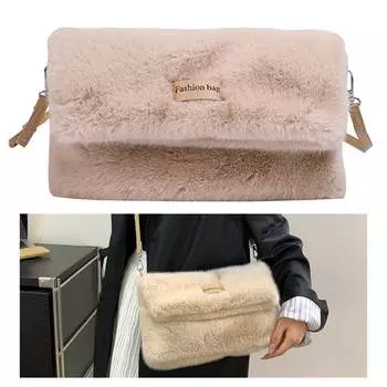 Женская пушистая сумка-тоут с регулируемым ремешком, меховая сумка на плечо, универсальная сумка из искусственного меха, квадратная сумка-хобо, стильный кошелек хаки