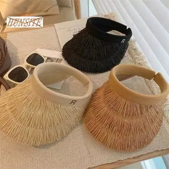 Женская пустая шляпа от солнца, летняя пляжная соломенная шляпа с широкими полями, обруч для волос, дизайн, праздничная шляпа с козырьком от солнца
