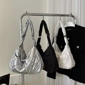 Женская пышная сумка-тоут с регулируемым ремешком, мягкие нейлоновые боковые сумки большой вместимости, стеганые большие сумки NewTrend, однотонная сумка чёрный