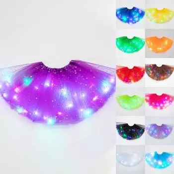 Женская пышная юбка со светодиодной подсветкой, 3-слойная сетчатая юбка, юбки-балерины чёрный