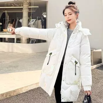 Женская яркая пуховая хлопковая куртка зимой средней длины, свободное теплое пальто XXXL белый
