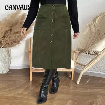 Женская рабочая одежда из вельвета с большими карманами, юбка больших размеров, прямая юбка на осень и зиму 1XL армия зеленый