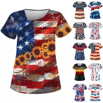 Женская рабочая одежда с принтом, косым воротником и двухслойными карманами, базовые топы, пуловер XXXL синий