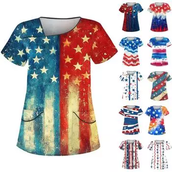 Женская рабочая одежда с принтом, косым воротником и двухслойными карманами, базовые топы, пуловер M