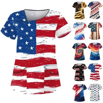 Женская рабочая одежда с принтом, косым воротником и двухслойными карманами, базовые топы, пуловер XXXXXL