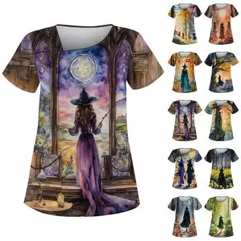 Женская рабочая одежда с принтом на Хэллоуин, косым воротником и двухслойными карманами, базовые топы, пуловер XL шафрановый