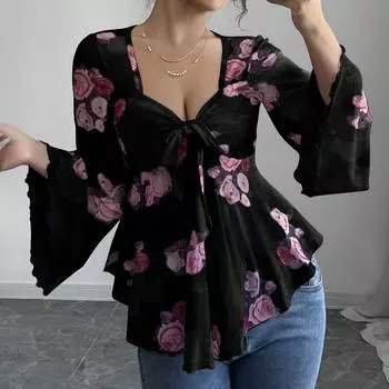 Женская рабочая одежда с принтом, покатый воротник и двухслойные карманы, базовый верхний пуловер XL чёрный