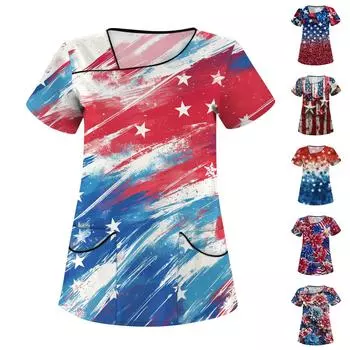 Женская рабочая одежда с принтом, покатый воротник и двухслойные карманы, базовый верхний пуловер L киноварь