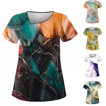 Женская рабочая одежда с принтом в стиле ретро, скошенным воротником и двухслойным верхом с карманами XL розовый