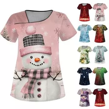 Женская рабочая одежда с рождественским принтом, покатый воротник и двухслойные карманы, базовый пуловер сверху XL фиолетовый