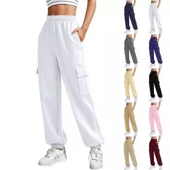 Женская рабочая одежда, спортивные штаны, повседневные свободные флисовые брюки для бега с высокой талией, женские спортивные штаны, повседневные брюки, штаны для йоги, домашняя одежда One size чёрный