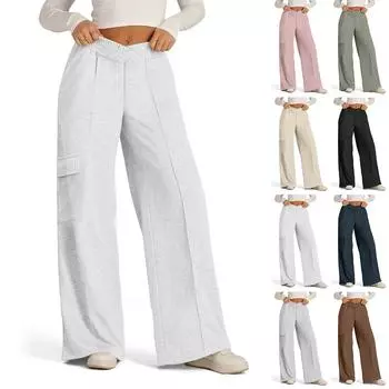 Женская рабочая одежда, спортивные штаны, повседневные свободные флисовые брюки для бега с высокой талией, женские спортивные штаны, повседневные брюки, штаны для йоги, домашняя одежда L чёрный