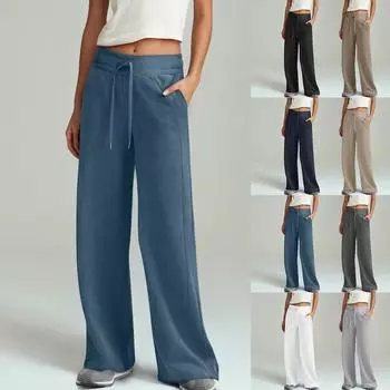 Женская рабочая одежда, спортивные штаны, повседневные свободные флисовые брюки для бега с высокой талией, женские спортивные штаны, повседневные брюки, штаны для йоги, домашняя одежда L чёрный