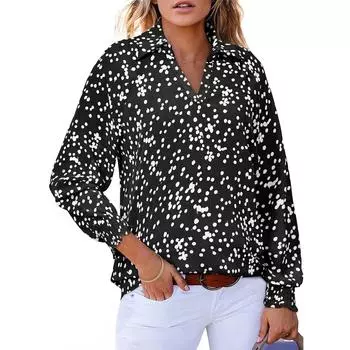 Женская рабочая рубашка с плиссировкой и рукавом 3/4, рубашка с V-образным вырезом, повседневная рубашка с завязками на талии, деловая рубашка L чёрный