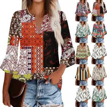 Женская рабочая рубашка с плиссировкой и рукавом 3/4, рубашка с V-образным вырезом, повседневная рубашка с завязками на талии, деловая рубашка L зелёный