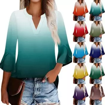 Женская рабочая рубашка с плиссировкой и рукавом 3/4, рубашка с V-образным вырезом, повседневная рубашка с завязками на талии, деловая рубашка L армия зеленый