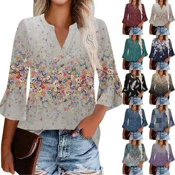 Женская рабочая рубашка с плиссировкой и рукавом 3/4, рубашка с V-образным вырезом, повседневная рубашка с завязками на талии, деловая рубашка L чёрный