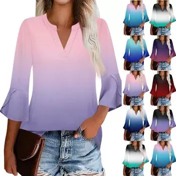 Женская рабочая рубашка с плиссировкой и рукавом 3/4, рубашка с V-образным вырезом, повседневная рубашка с завязками на талии, деловая рубашка L чёрный