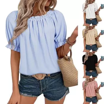 Женская рабочая рубашка с плиссировкой и рукавом 3/4, рубашка с V-образным вырезом, повседневная рубашка с завязками на талии, деловая рубашка L чёрный