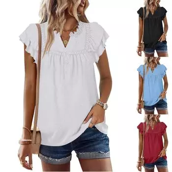 Женская рабочая рубашка с плиссировкой и рукавом 3/4, рубашка с V-образным вырезом, повседневная рубашка с завязками на талии, деловая рубашка L чёрный