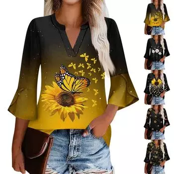 Женская рабочая рубашка с плиссировкой и рукавом 3/4, рубашка с V-образным вырезом, повседневная рубашка с завязками на талии, деловая рубашка S белый