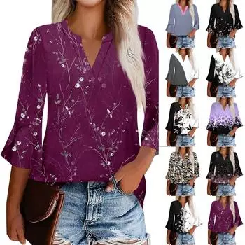 Женская рабочая рубашка с плиссировкой и рукавом 3/4, рубашка с V-образным вырезом, повседневная рубашка с завязками на талии, деловая рубашка S розовый