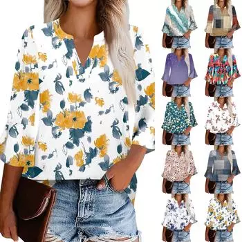 Женская рабочая рубашка с плиссировкой и рукавом 3/4, рубашка с V-образным вырезом, повседневная рубашка с завязками на талии, деловая рубашка XXL