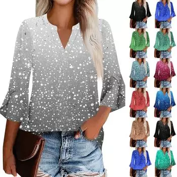 Женская рабочая рубашка с плиссировкой и рукавом 3/4, рубашка с V-образным вырезом, повседневная рубашка с завязками на талии, деловая рубашка L чёрный