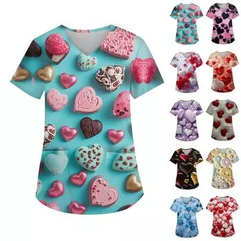 Женская рабочая униформа с принтом, защитная рабочая униформа с V-образным вырезом и карманом XXXXXL