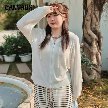 Женская ранняя весенняя куртка на молнии с капюшоном больших размеров, свободный тонкий вязаный кардиган XL чёрный