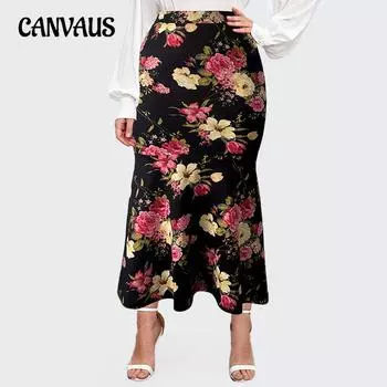 Женская ретро-элегантная юбка большого размера с крупными измельченными цветами, облегающая юбка-лодочка, осенний комплект, юбка-рыбий хвост 1XL