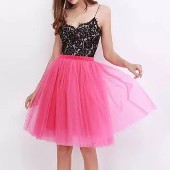 Женская ретро-балетная юбка, эластичная, с высокой талией, 3-слойная фатиновая юбка, танцевальная юбка, карнавальная, косплей, юбка-пачка S розы красного