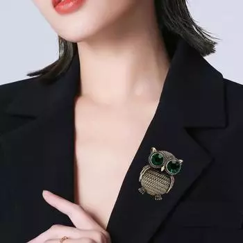 Женская ретро-брошь в виде совы со стразами, большие глаза совы, мини-животное, сплав серебряный