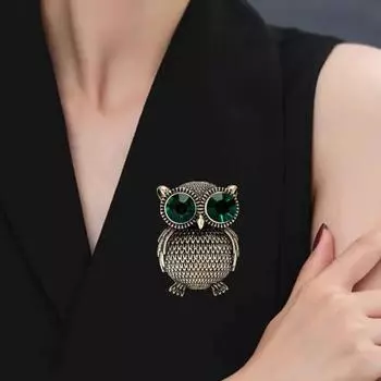 Женская ретро-брошь в виде совы со стразами, большие глаза совы, мини-животное, сплав золотистый